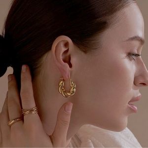 18k Gold Plated Croissant Chunky Hoop Earrings